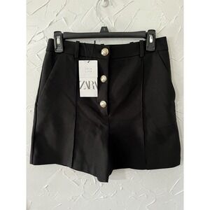 Zara Womens High Waisted Button Shorts/Bermuda Black Sz M NWT
